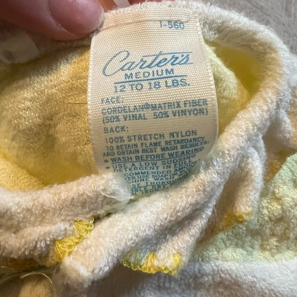 Vintage carters yellow long sleeve sleeper floral size “medium” 12-18 pounds - Picture 4 of 5